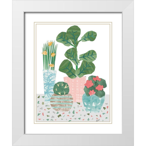 Flower Party on Terrazo White Modern Wood Framed Art Print with Double Matting by Bucheli, Jen