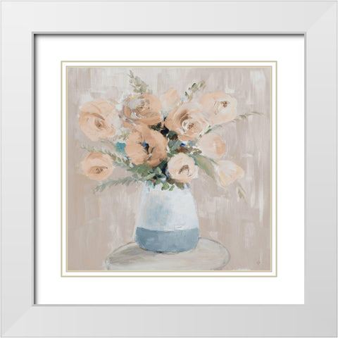 Neutral Peonies White Modern Wood Framed Art Print with Double Matting by Loreth, Lanie