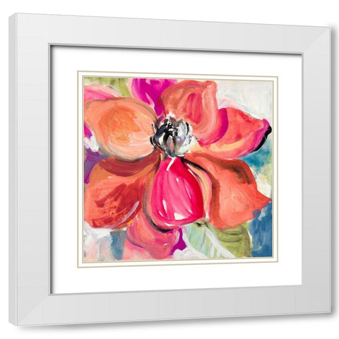 Living Coral Magnolia White Modern Wood Framed Art Print with Double Matting by Loreth, Lanie