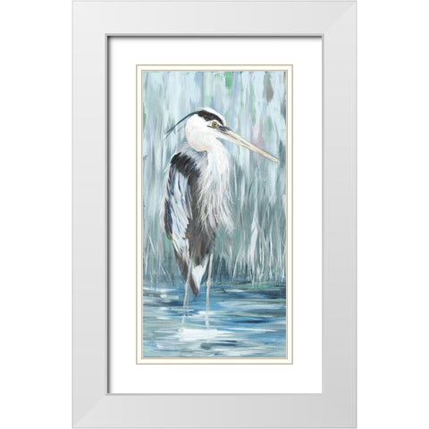 Standing Still Heron I (Blue) White Modern Wood Framed Art Print with Double Matting by DeRice, Julie