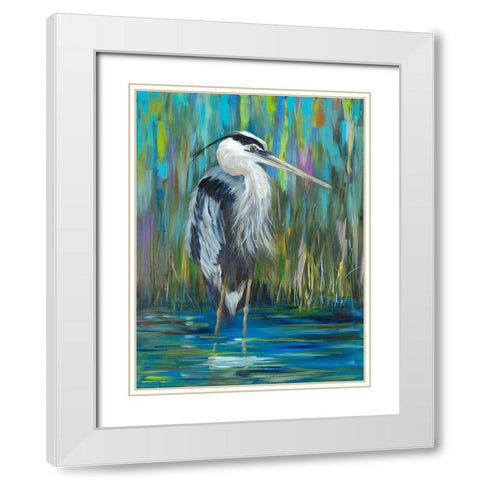 Standing Heron I White Modern Wood Framed Art Print with Double Matting by DeRice, Julie