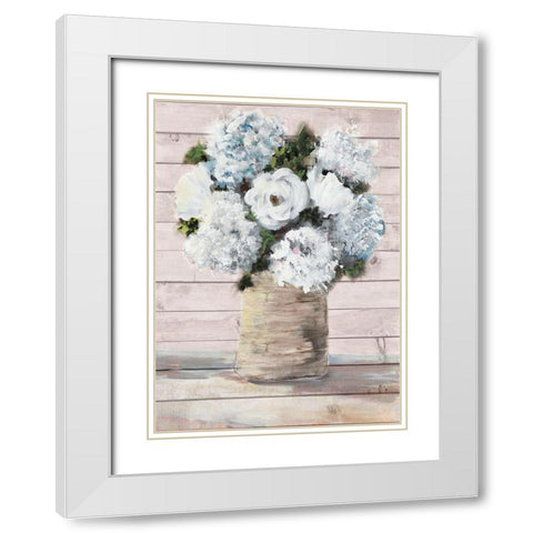 White and Blue Rustic Blooms White Modern Wood Framed Art Print with Double Matting by DeRice, Julie