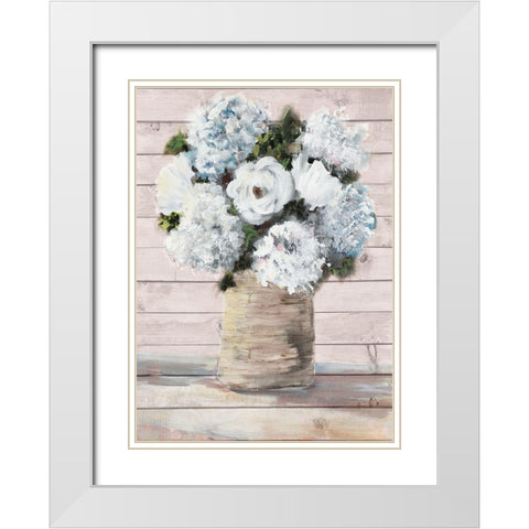 White and Blue Rustic Blooms White Modern Wood Framed Art Print with Double Matting by DeRice, Julie