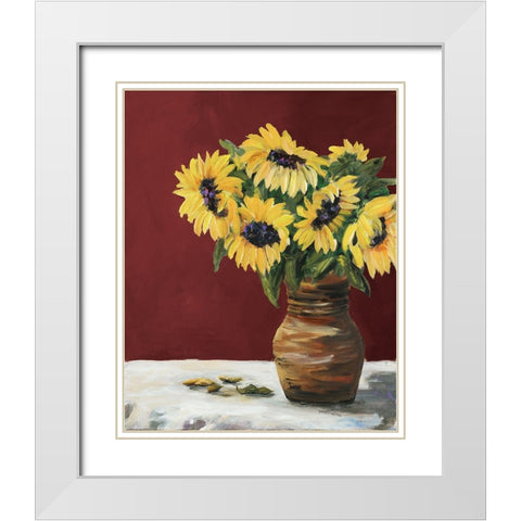 Sunflowers White Modern Wood Framed Art Print with Double Matting by DeRice, Julie