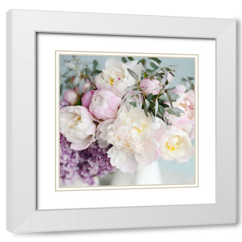 Pretty Pink Blooms White Modern Wood Framed Art Print with Double Matting by Gardner, Sarah
