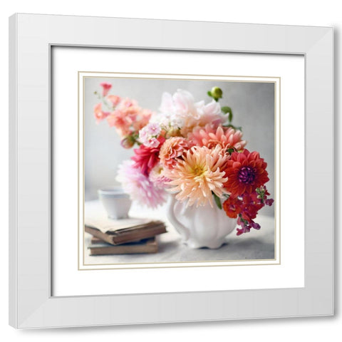 Afternoon Tea Floral White Modern Wood Framed Art Print with Double Matting by Gardner, Sarah