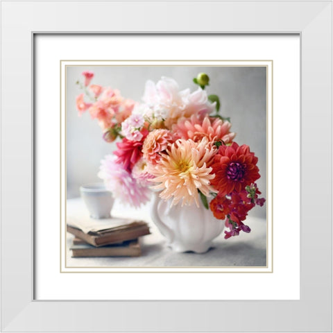 Afternoon Tea Floral White Modern Wood Framed Art Print with Double Matting by Gardner, Sarah