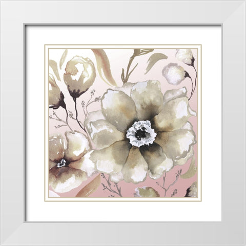 Neutral Flowers on Pink I White Modern Wood Framed Art Print with Double Matting by Medley, Elizabeth