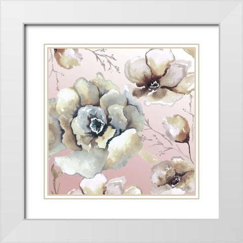 Neutral Flowers on Pink II White Modern Wood Framed Art Print with Double Matting by Medley, Elizabeth