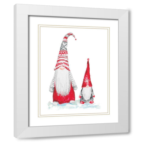 Gnome Duo White Modern Wood Framed Art Print with Double Matting by Gaynor, Janice