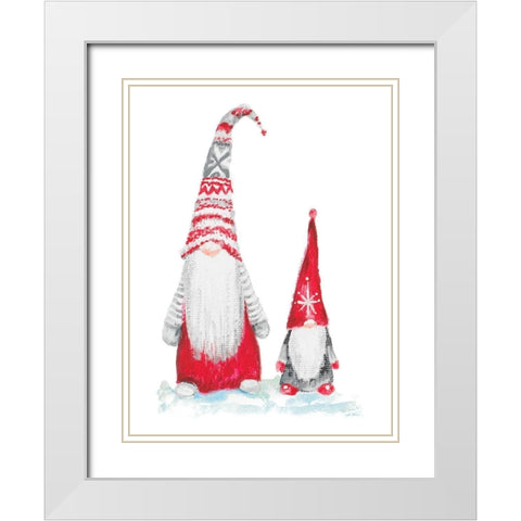 Gnome Duo White Modern Wood Framed Art Print with Double Matting by Gaynor, Janice