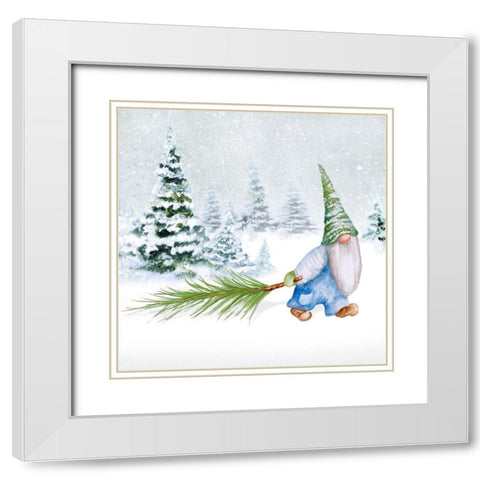 Gnomes on Winter Holiday I White Modern Wood Framed Art Print with Double Matting by Gaynor, Janice
