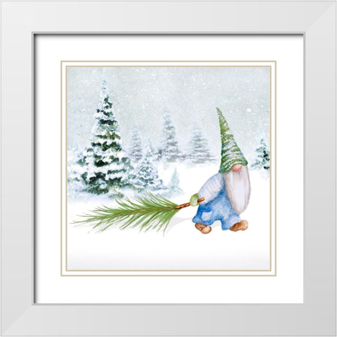 Gnomes on Winter Holiday I White Modern Wood Framed Art Print with Double Matting by Gaynor, Janice