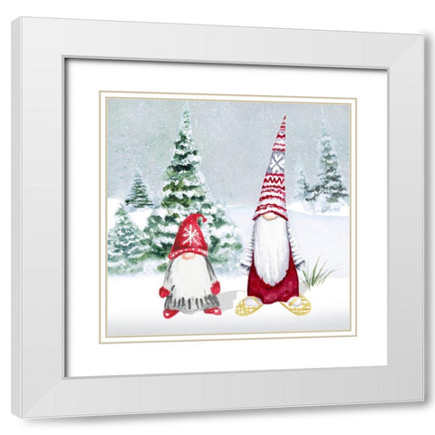 Gnomes on Winter Holiday II White Modern Wood Framed Art Print with Double Matting by Gaynor, Janice