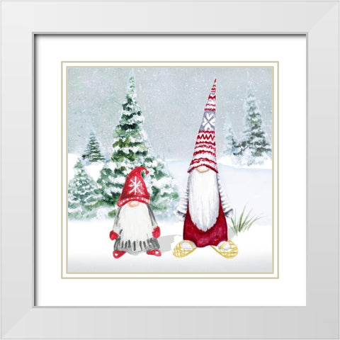 Gnomes on Winter Holiday II White Modern Wood Framed Art Print with Double Matting by Gaynor, Janice