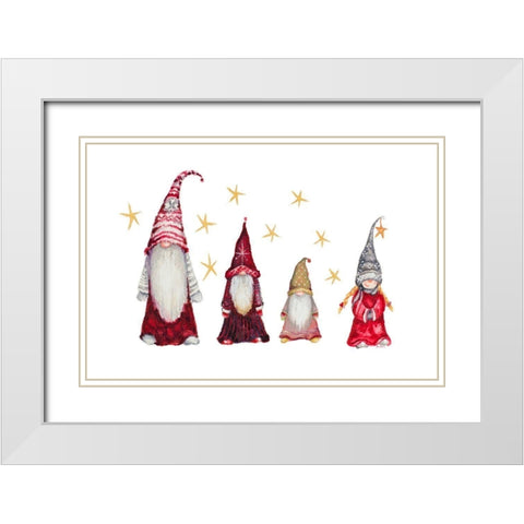 Gnome Family White Modern Wood Framed Art Print with Double Matting by Gaynor, Janice