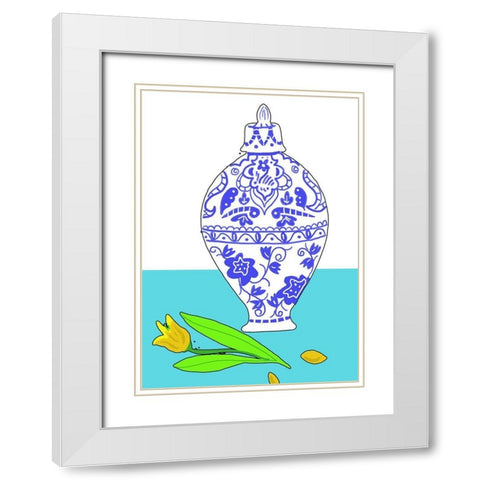 Blue Vase II White Modern Wood Framed Art Print with Double Matting by Mosher, Deidre