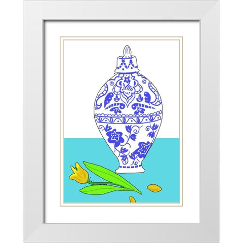 Blue Vase II White Modern Wood Framed Art Print with Double Matting by Mosher, Deidre