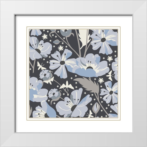 Blue Spellflowers I White Modern Wood Framed Art Print with Double Matting by Gardner, Sarah