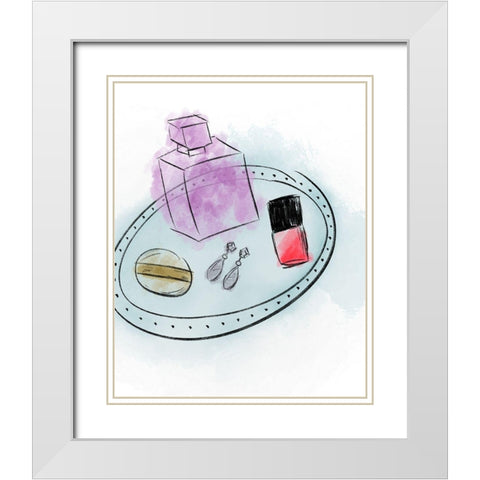 Makeup Tray White Modern Wood Framed Art Print with Double Matting by Quach, Anna