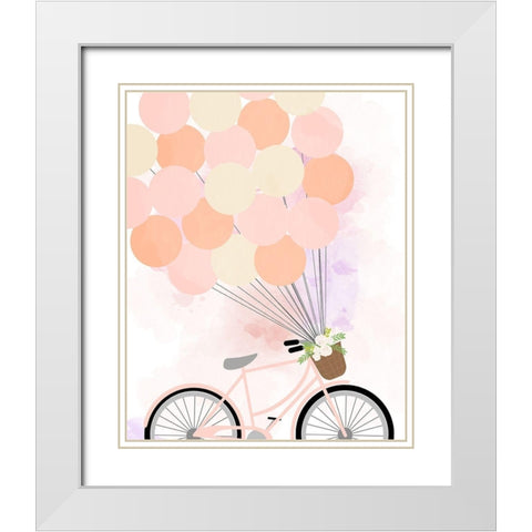 Bike Ride With Balloons White Modern Wood Framed Art Print with Double Matting by Quach, Anna