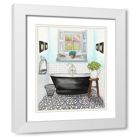 Boho Bath I White Modern Wood Framed Art Print with Double Matting by Medley, Elizabeth