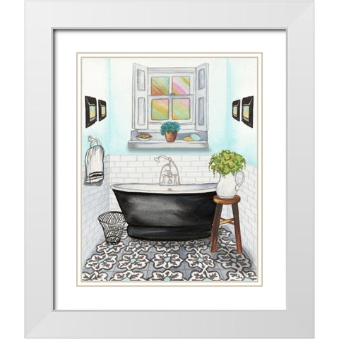 Boho Bath I White Modern Wood Framed Art Print with Double Matting by Medley, Elizabeth