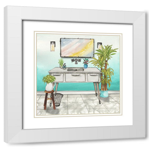 Plant House Bath Square II White Modern Wood Framed Art Print with Double Matting by Medley, Elizabeth