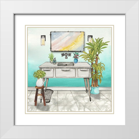 Plant House Bath Square II White Modern Wood Framed Art Print with Double Matting by Medley, Elizabeth