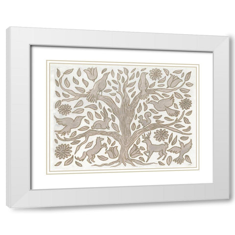 Animal Tree White Modern Wood Framed Art Print with Double Matting by Medley, Elizabeth