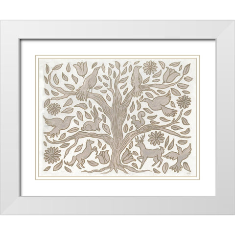 Animal Tree White Modern Wood Framed Art Print with Double Matting by Medley, Elizabeth