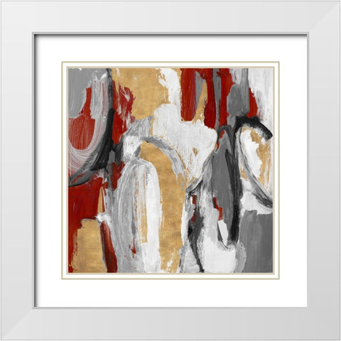 Red and Gold City Symphony I White Modern Wood Framed Art Print with Double Matting by Loreth, Lanie