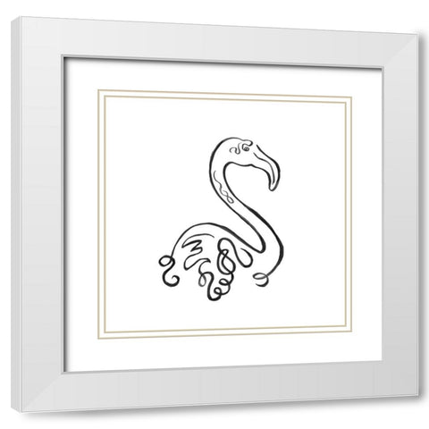 Flamingo Contour White Modern Wood Framed Art Print with Double Matting by Medley, Elizabeth