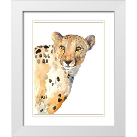 Standing Cheetah White Modern Wood Framed Art Print with Double Matting by Loreth, Lanie