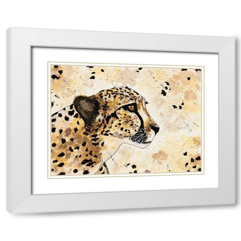 Cheetah Face White Modern Wood Framed Art Print with Double Matting by Torres, Melanie