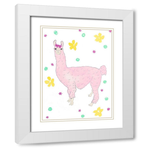 Pink Llama White Modern Wood Framed Art Print with Double Matting by Torres, Melanie