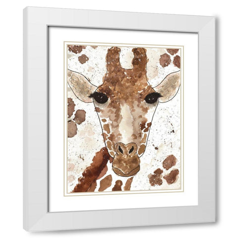 Giraffe Face White Modern Wood Framed Art Print with Double Matting by Torres, Melanie