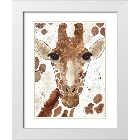 Giraffe Face White Modern Wood Framed Art Print with Double Matting by Torres, Melanie
