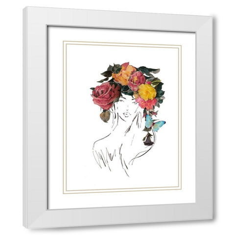 Head with Flowers I White Modern Wood Framed Art Print with Double Matting by Pinto, Patricia