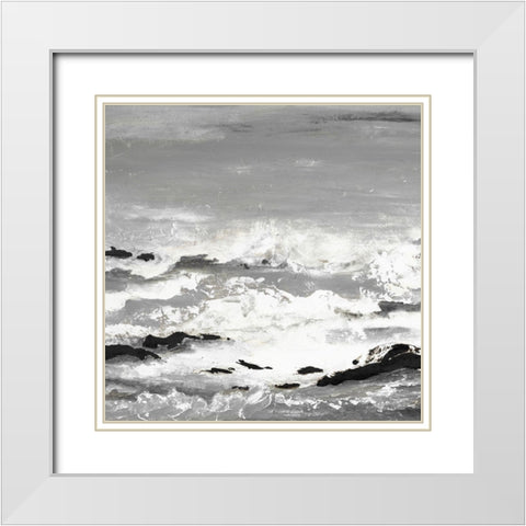 Rocks and Waves White Modern Wood Framed Art Print with Double Matting by Pinto, Patricia