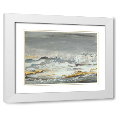 Golden Rocks White Modern Wood Framed Art Print with Double Matting by Pinto, Patricia