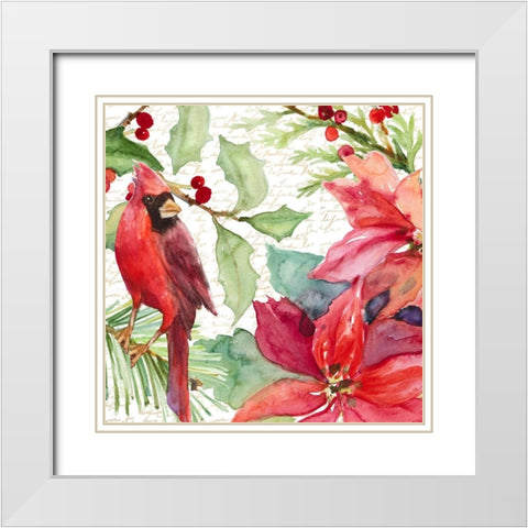 Poinsettia and Cardinal II White Modern Wood Framed Art Print with Double Matting by Loreth, Lanie