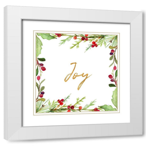Holly Branches Joy White Modern Wood Framed Art Print with Double Matting by Loreth, Lanie