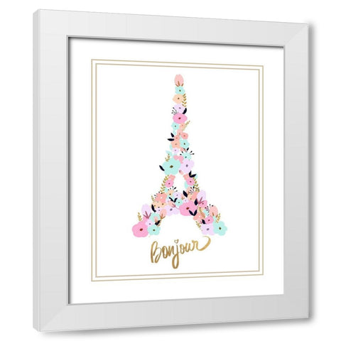 Bonjour White Modern Wood Framed Art Print with Double Matting by Quach, Anna