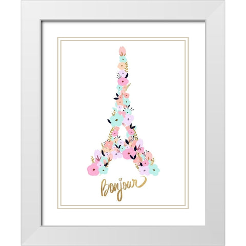 Bonjour White Modern Wood Framed Art Print with Double Matting by Quach, Anna