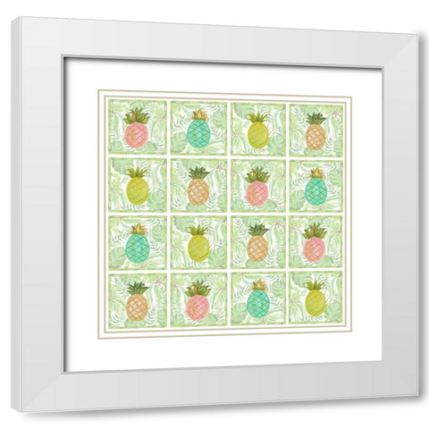 Tropical Pineapple Squares White Modern Wood Framed Art Print with Double Matting by Del Sol, Ani