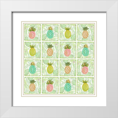 Tropical Pineapple Squares White Modern Wood Framed Art Print with Double Matting by Del Sol, Ani