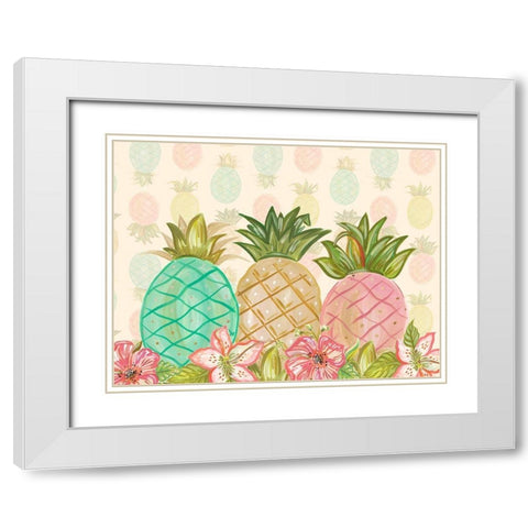 Pineapple Trio with Flowers White Modern Wood Framed Art Print with Double Matting by Del Sol, Ani