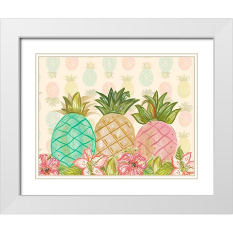 Pineapple Trio with Flowers White Modern Wood Framed Art Print with Double Matting by Del Sol, Ani