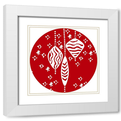Christmas Deco Circle I White Modern Wood Framed Art Print with Double Matting by Biscardi, Nicholas